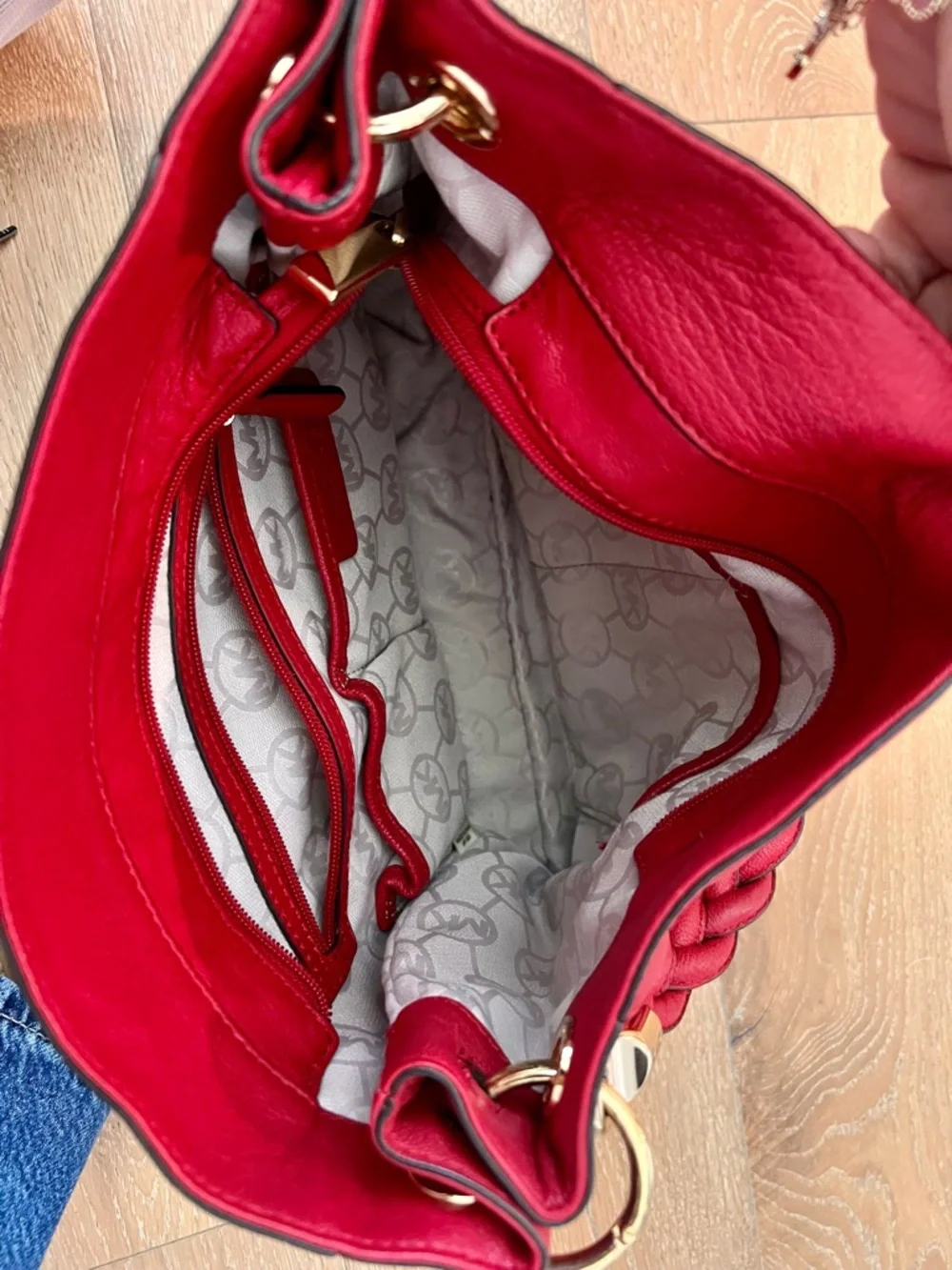 Michael Kors Red Leather Braided-Handle Shoulder Bag with Gold hardware - Picture 3 of 3